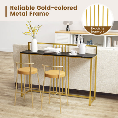 Slim Faux Marble Console Table with Gold Frame and Raised Edge - Black