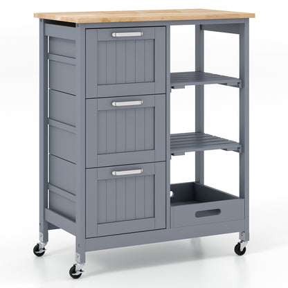Rolling Kitchen Island Cart with 3 Drawers and Utility Storage Shelves - Grey