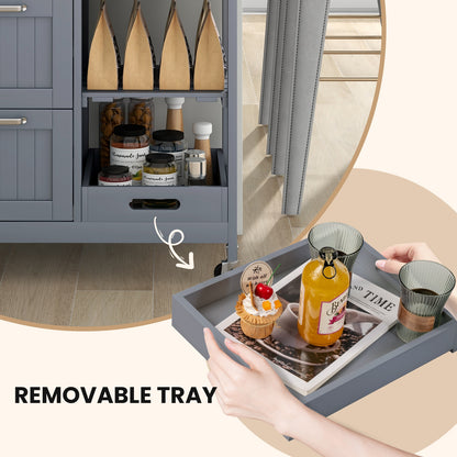 Rolling Kitchen Island Cart with 3 Drawers and Utility Storage Shelves - Grey