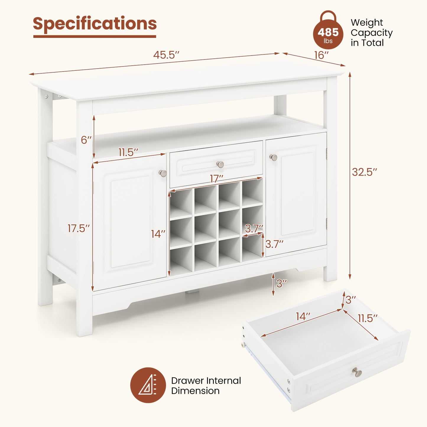 Modern Buffet Sideboard with Removable Wine Rack and Storage for Wine Liquor and Coffee Bar