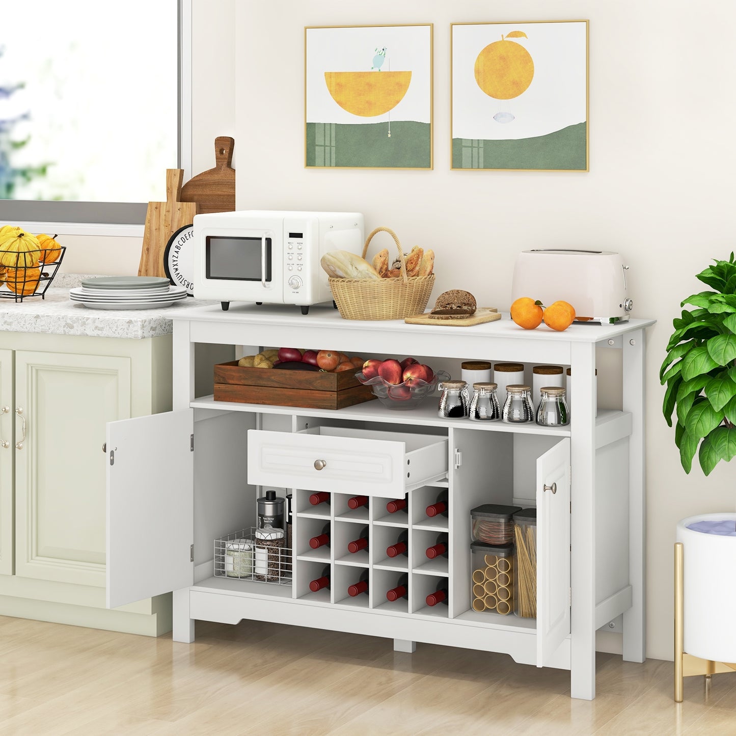 Modern Buffet Sideboard with Removable Wine Rack and Storage for Wine Liquor and Coffee Bar