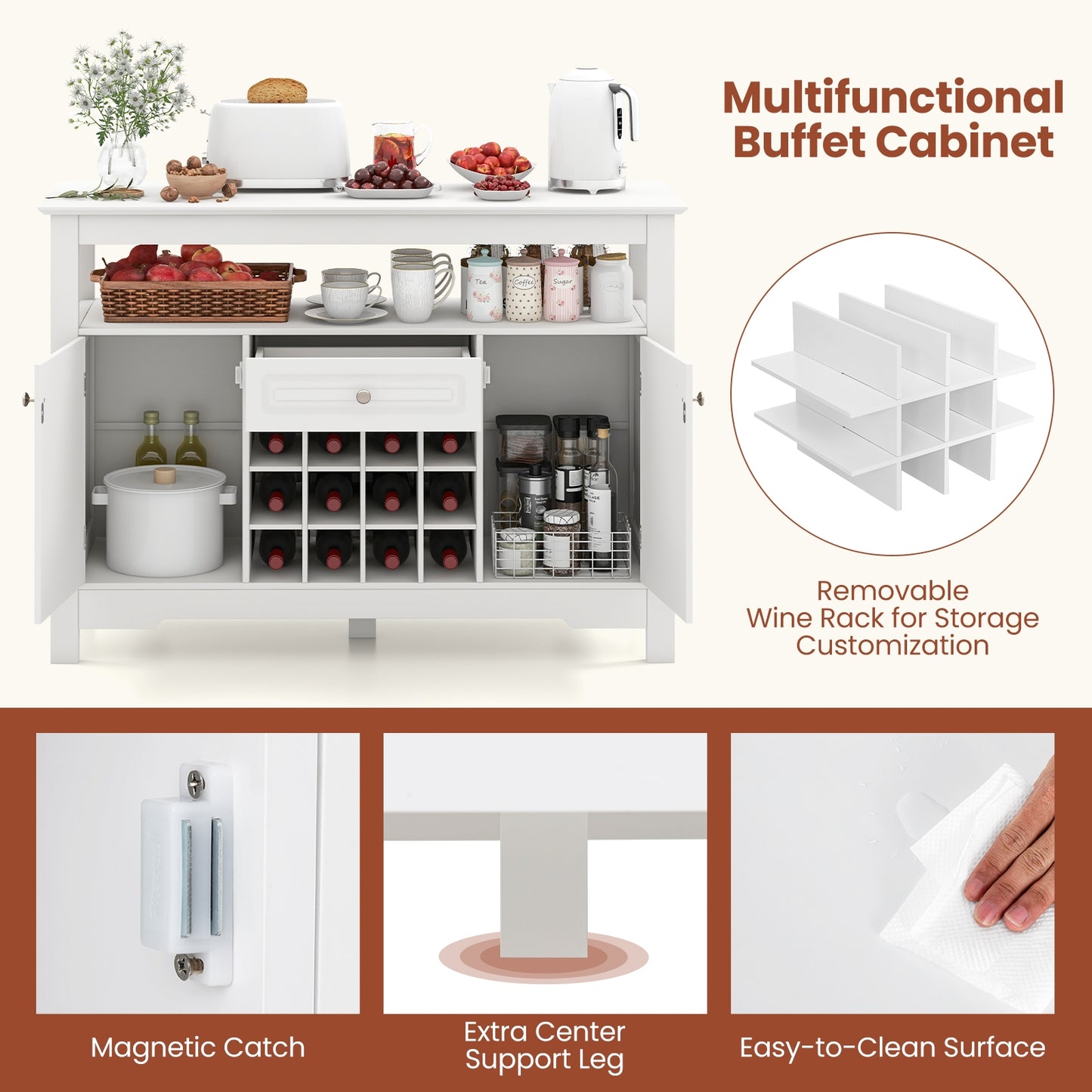 Modern Buffet Sideboard with Removable Wine Rack and Storage for Wine Liquor and Coffee Bar