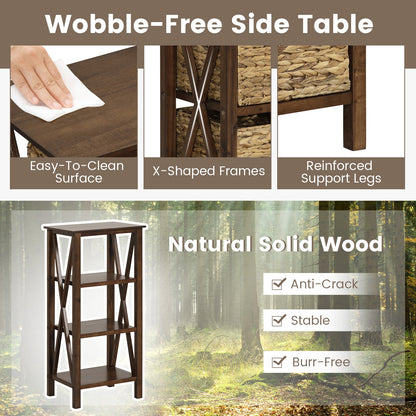 3 Tier Nightstand with Seagrass Baskets and X Design Frame