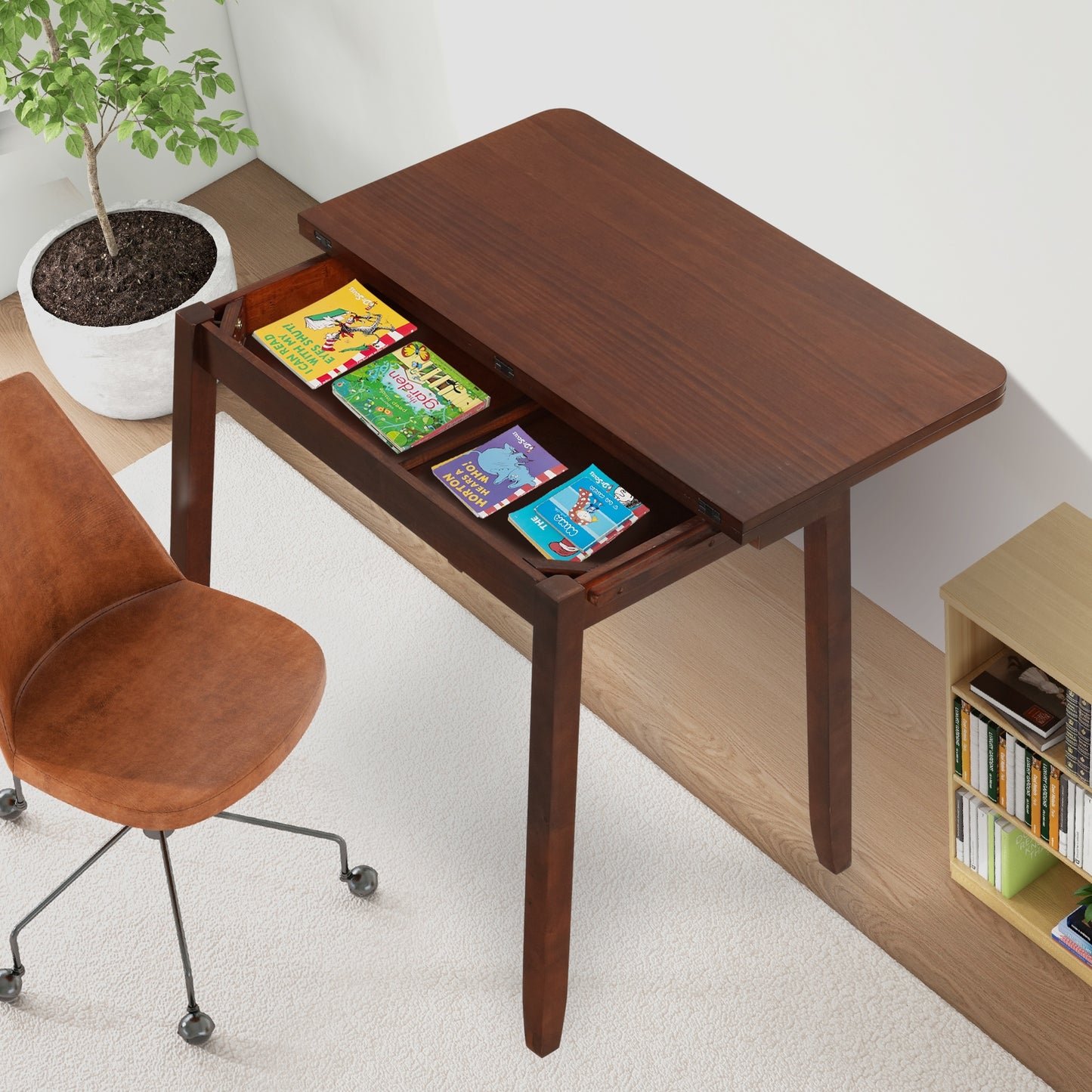 Mid Century Extendable Dining Table with Hidden Storage for Small Spaces