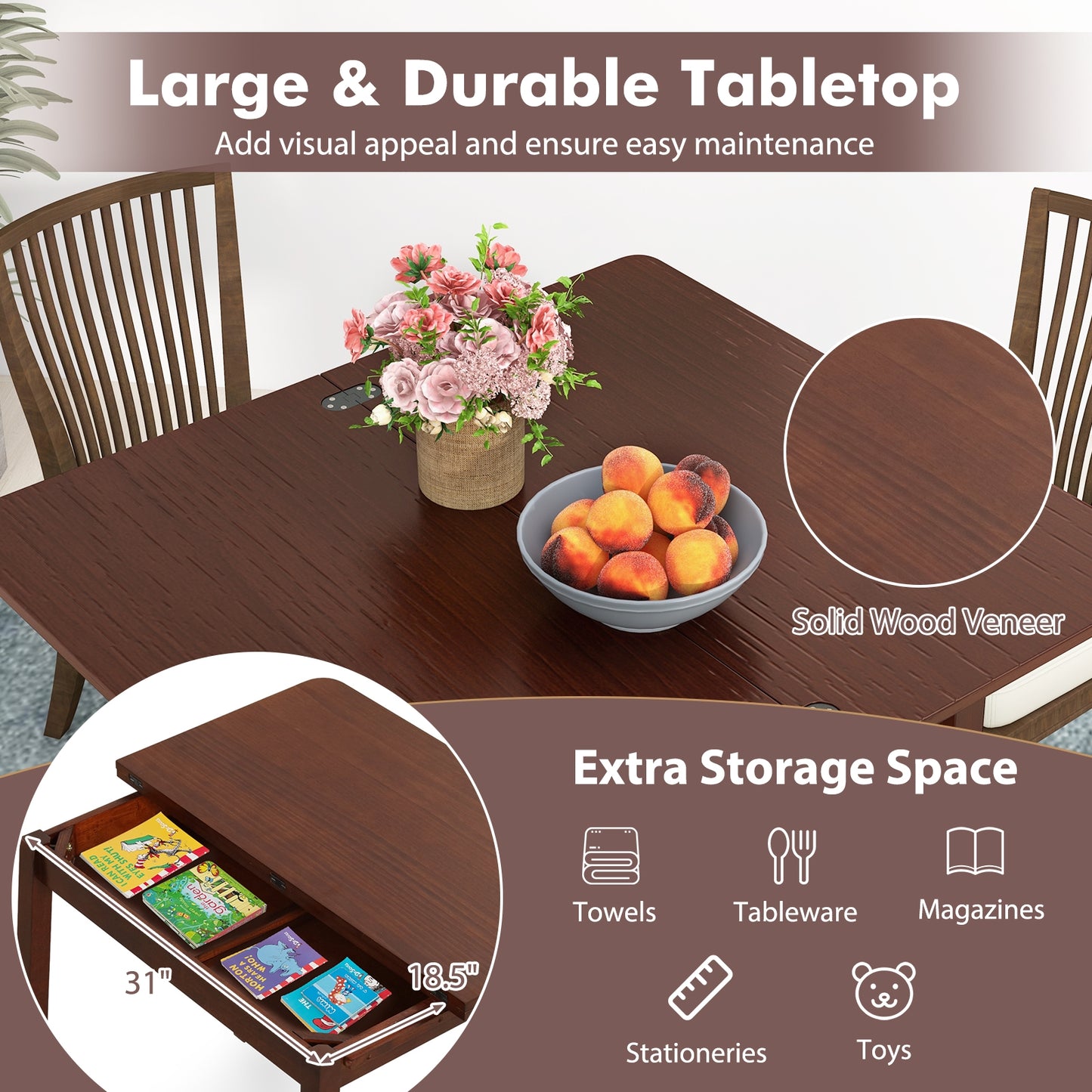 Mid Century Extendable Dining Table with Hidden Storage for Small Spaces