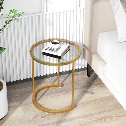 Stylish Nesting Coffee Table Set of 2 with Clear Tempered Glass Tops and Gold Metal Frames