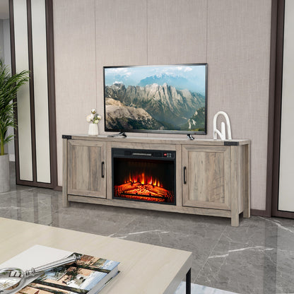 Farmhouse TV Stand with Storage Cabinets and Fireplace Space for TVs up to 70 Inches