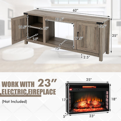 Farmhouse TV Stand with Storage Cabinets and Fireplace Space for TVs up to 70 Inches