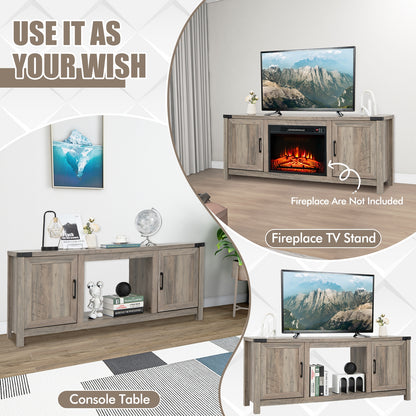 Farmhouse TV Stand with Storage Cabinets and Fireplace Space for TVs up to 70 Inches
