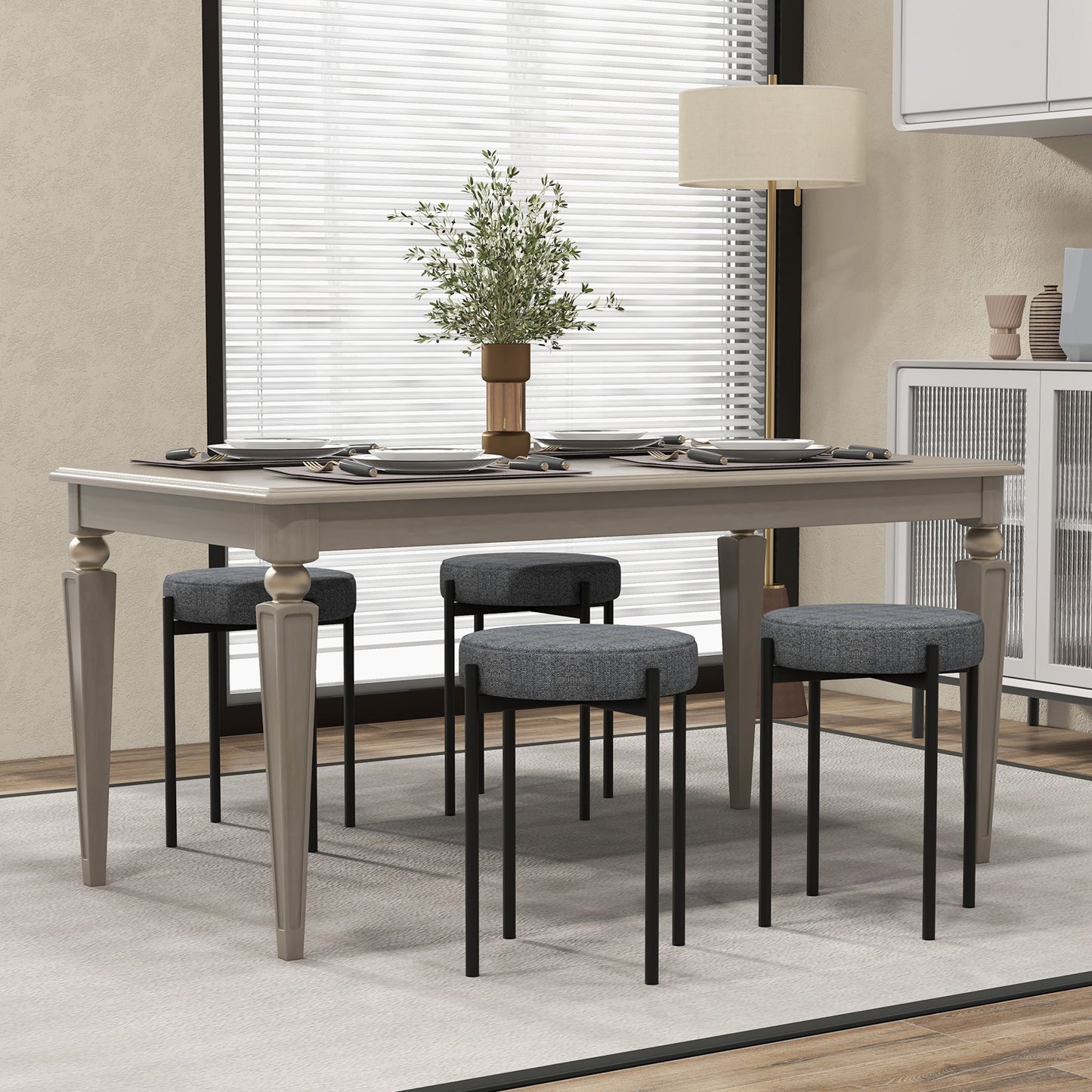 Set of 4 Upholstered Bar Stools with Linen Seats and Non-Slip Foot Pads, Dark Grey