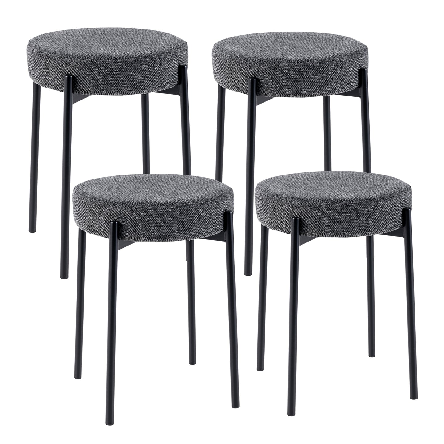 Set of 4 Upholstered Bar Stools with Linen Seats and Non-Slip Foot Pads, Dark Grey
