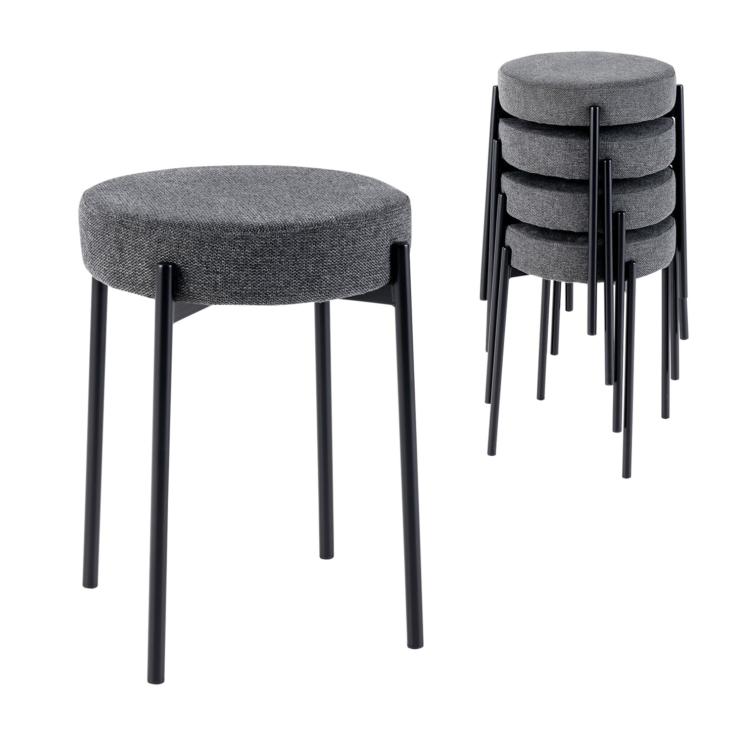 Set of 4 Upholstered Bar Stools with Linen Seats and Non-Slip Foot Pads, Dark Grey