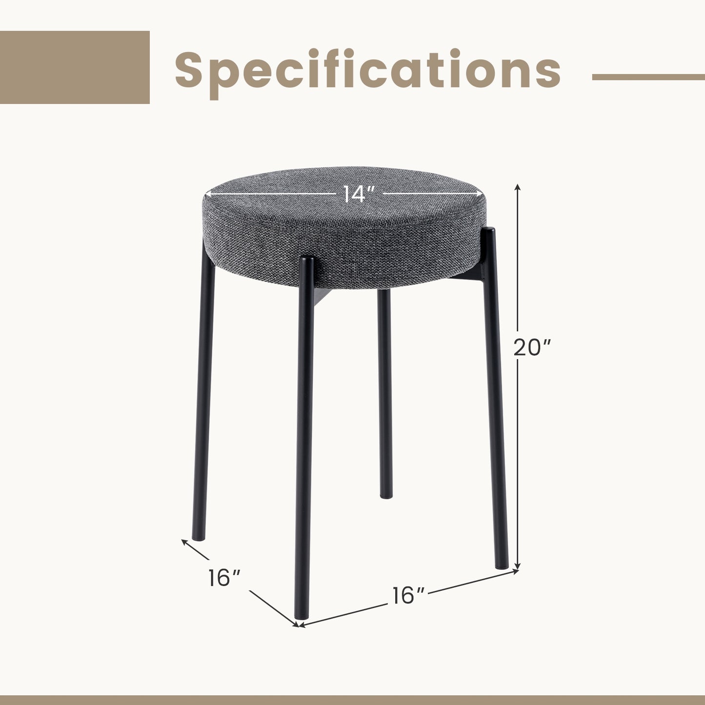Set of 4 Upholstered Bar Stools with Linen Seats and Non-Slip Foot Pads, Dark Grey