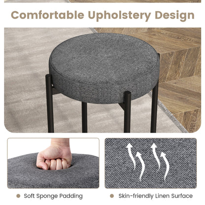 Set of 4 Upholstered Bar Stools with Linen Seats and Non-Slip Foot Pads, Dark Grey