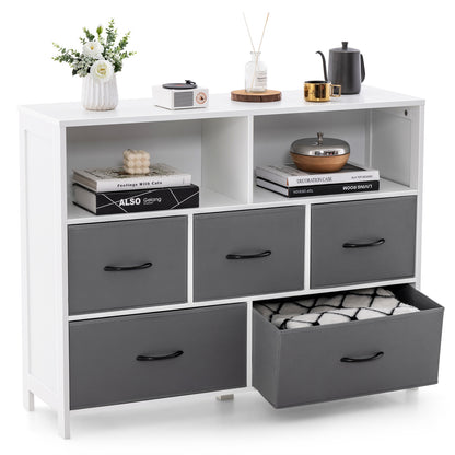 5 Drawer Fabric Dresser with Metal Frame and Wood Top for Bedroom and Entryway Storage