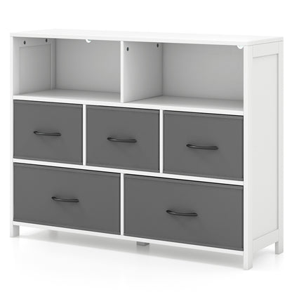 5 Drawer Fabric Dresser with Metal Frame and Wood Top for Bedroom and Entryway Storage
