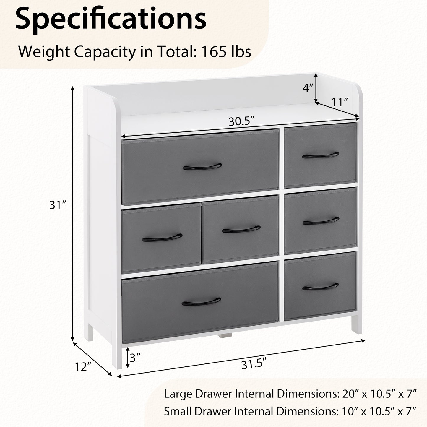 7 Drawer Fabric Dresser with Wood Top and Metal Frame for Bedroom Entryway or Closet Storage