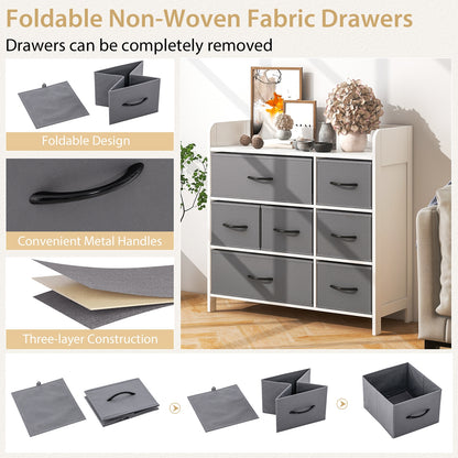 7 Drawer Fabric Dresser with Wood Top and Metal Frame for Bedroom Entryway or Closet Storage