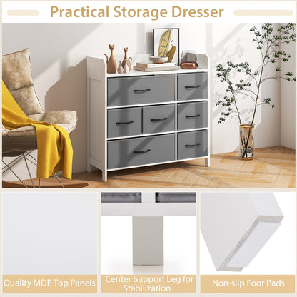 7 Drawer Fabric Dresser with Wood Top and Metal Frame for Bedroom Entryway or Closet Storage