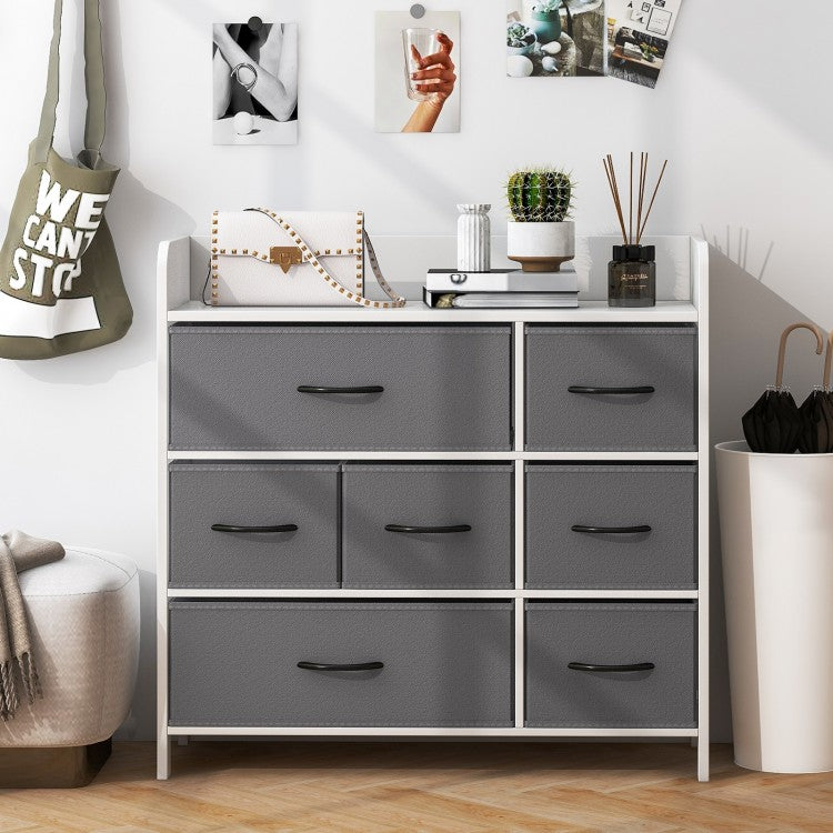 7 Drawer Fabric Dresser with Wood Top and Metal Frame for Bedroom Entryway or Closet Storage