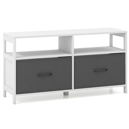 Modern 2-Drawer Fabric Dresser with Open Shelves and Wood Top for Bedroom or Living Room