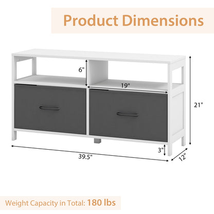 Modern 2-Drawer Fabric Dresser with Open Shelves and Wood Top for Bedroom or Living Room