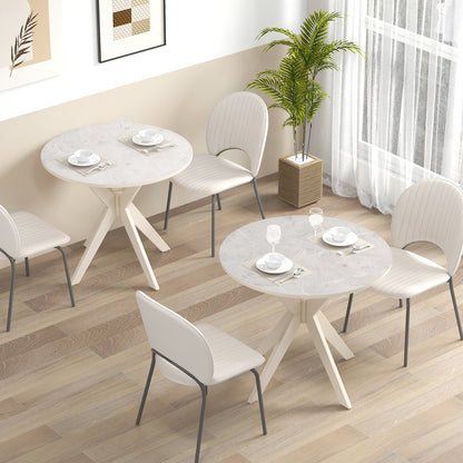 36 Inch Round Dining Table with Faux Marble Top and Solid Wood Legs, Seats 2–4, White