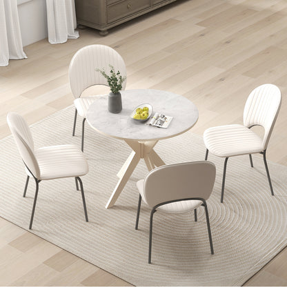 36 Inch Round Dining Table with Faux Marble Top and Solid Wood Legs, Seats 2–4, White