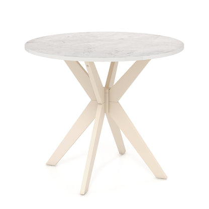 36 Inch Round Dining Table with Faux Marble Top and Solid Wood Legs, Seats 2–4, White