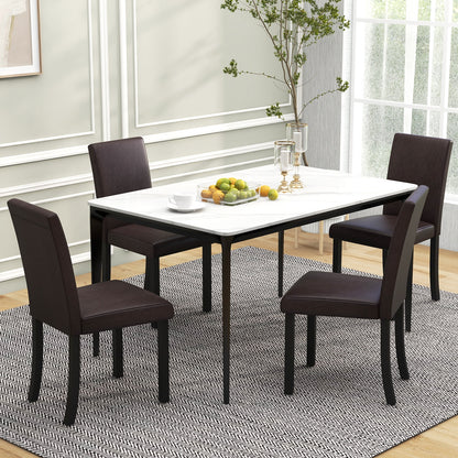 Set of 4 Upholstered Dining Chairs with Wood Frame in Brown PU Leather