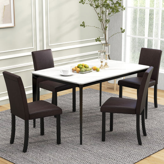 Set of 4 Upholstered Dining Chairs with Wood Frame in Brown PU Leather