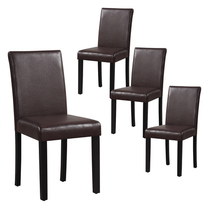 Set of 4 Upholstered Dining Chairs with Wood Frame in Brown PU Leather
