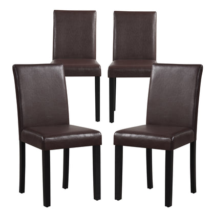 Set of 4 Upholstered Dining Chairs with Wood Frame in Brown PU Leather