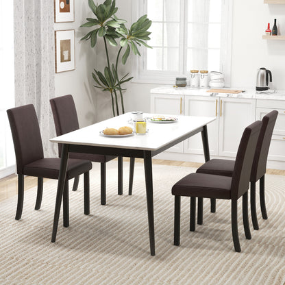Set of 4 Upholstered Dining Chairs with Wood Frame in Brown PU Leather
