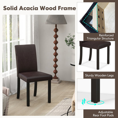 Set of 4 Upholstered Dining Chairs with Wood Frame in Brown PU Leather