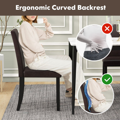 Set of 4 Upholstered Dining Chairs with Wood Frame in Brown PU Leather