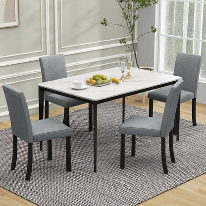 Set of 4 Upholstered Dining Chairs with Wood Frame in Grey Linen Fabric