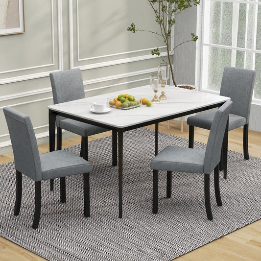 Set of 4 Upholstered Dining Chairs with Wood Frame in Grey Linen Fabric