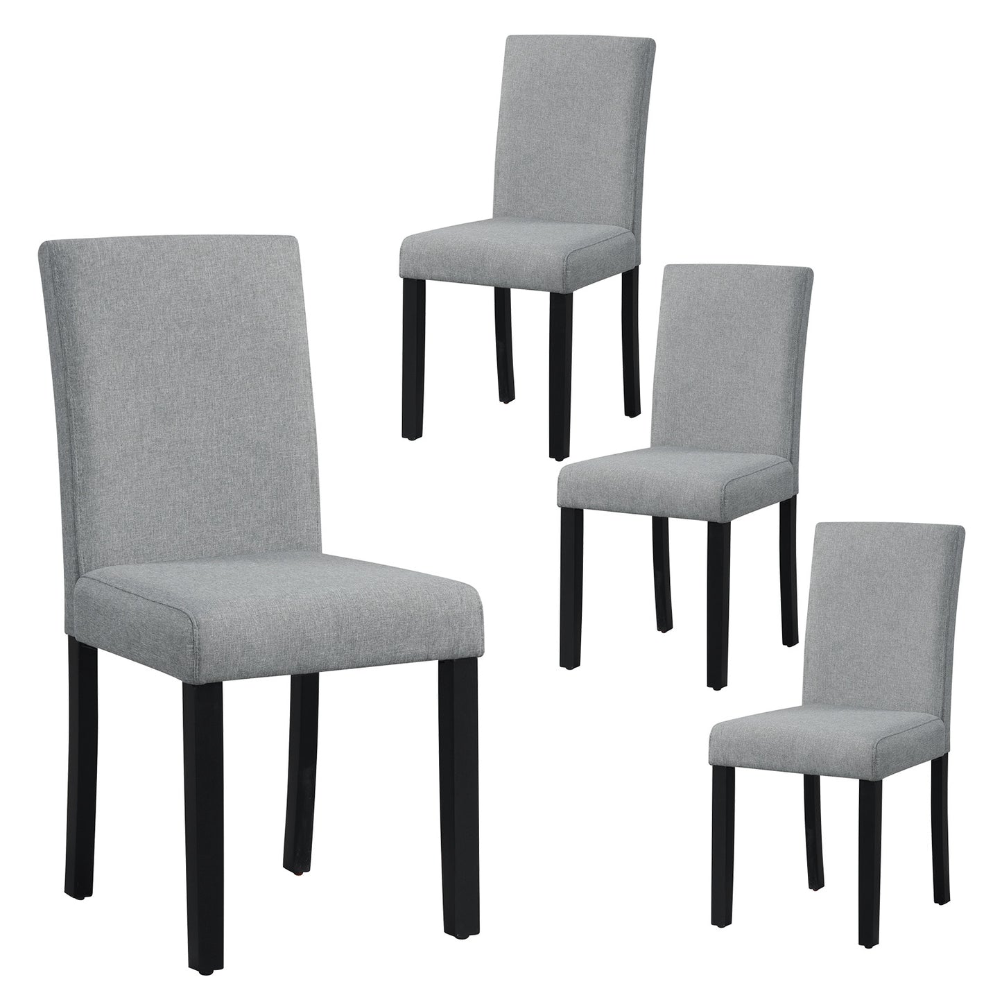 Set of 4 Upholstered Dining Chairs with Wood Frame in Grey Linen Fabric