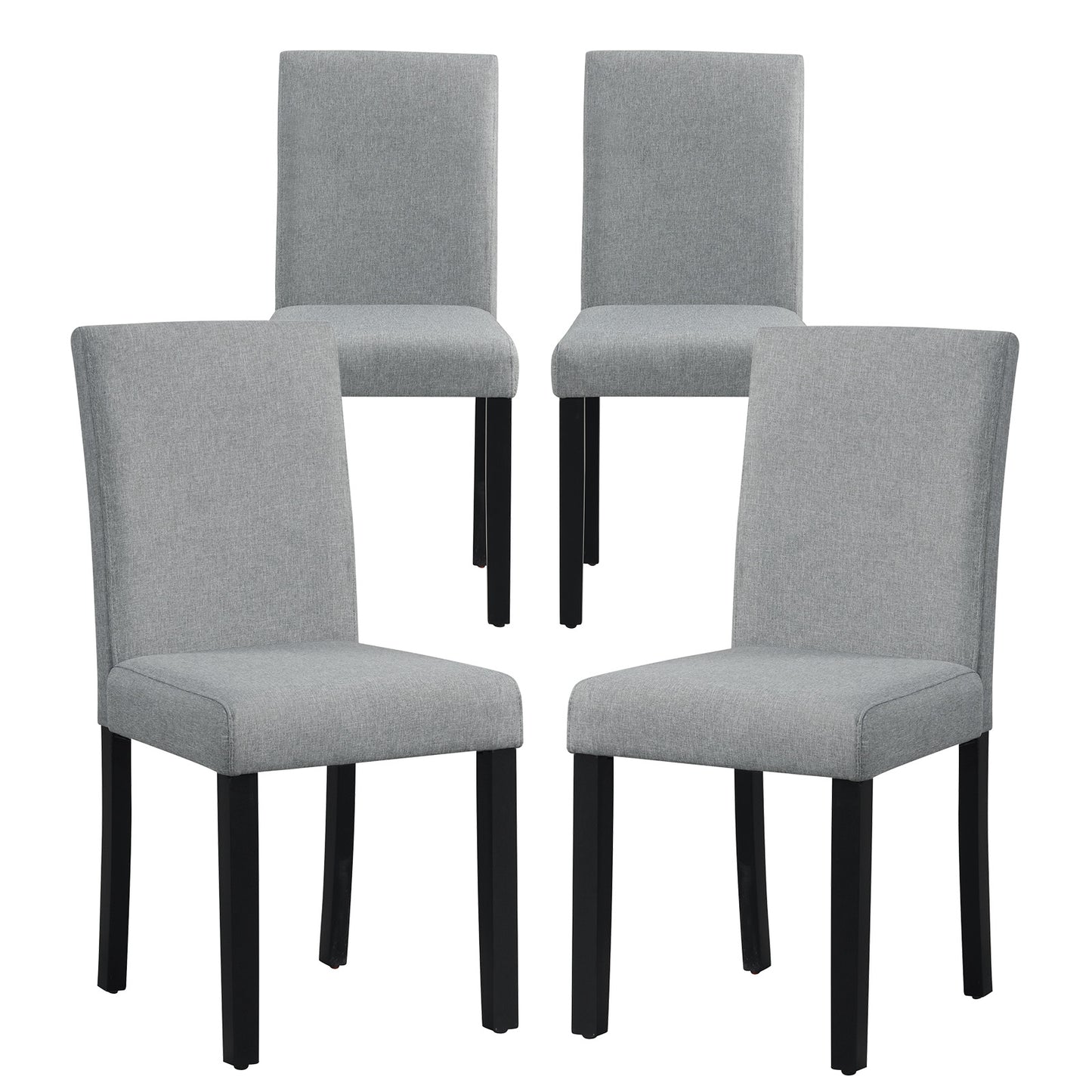 Set of 4 Upholstered Dining Chairs with Wood Frame in Grey Linen Fabric