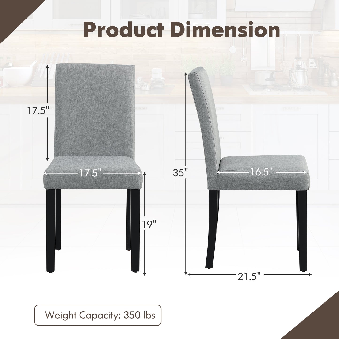Set of 4 Upholstered Dining Chairs with Wood Frame in Grey Linen Fabric