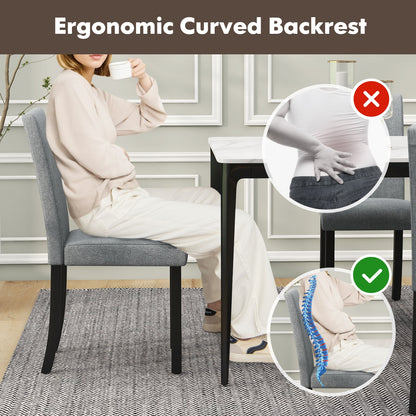 Set of 4 Upholstered Dining Chairs with Wood Frame in Grey Linen Fabric