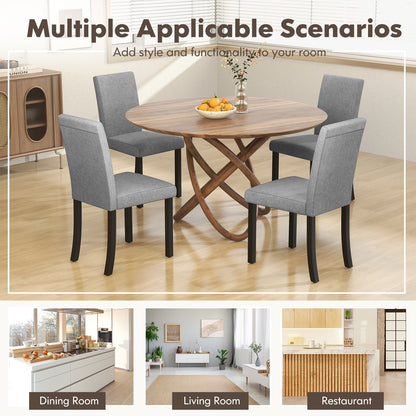 Set of 4 Upholstered Dining Chairs with Wood Frame in Grey Linen Fabric