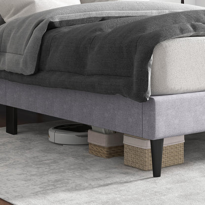 Elegant Queen Upholstered Platform Bed with Button-Tufted Headboard and Linen Fabric