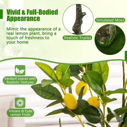 Lifelike Artificial Lemon Tree – 2.6/4/5.2 Feet Tall with Realistic Lemon Fruits