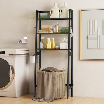 3 Tier Over-the-Toilet Storage Rack with Adjustable Height and Extra Hooks