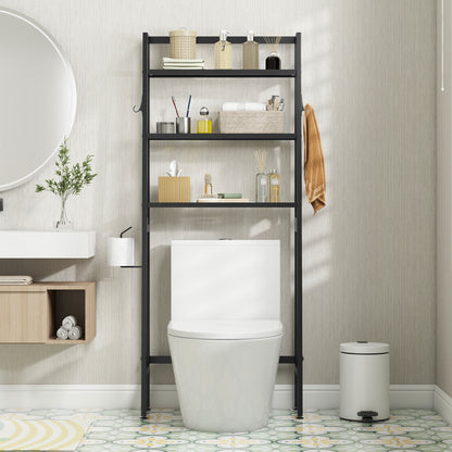 3 Tier Over-the-Toilet Storage Rack with Adjustable Height and Extra Hooks