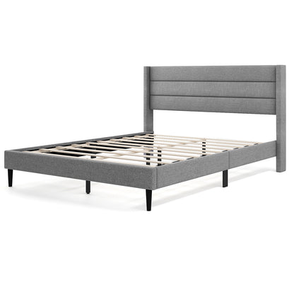 Stylish Linen Upholstered Platform Bed Frame with Wingback Headboard - Queen Size