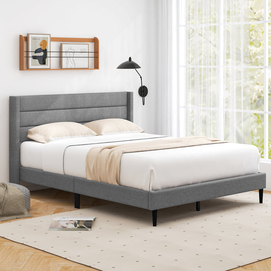 Stylish Linen Upholstered Platform Bed Frame with Wingback Headboard - Queen Size