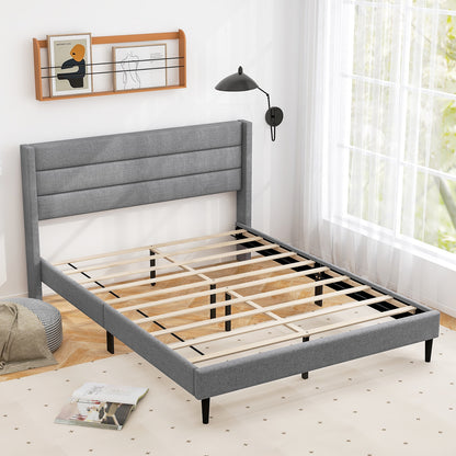 Stylish Linen Upholstered Platform Bed Frame with Wingback Headboard - Queen Size